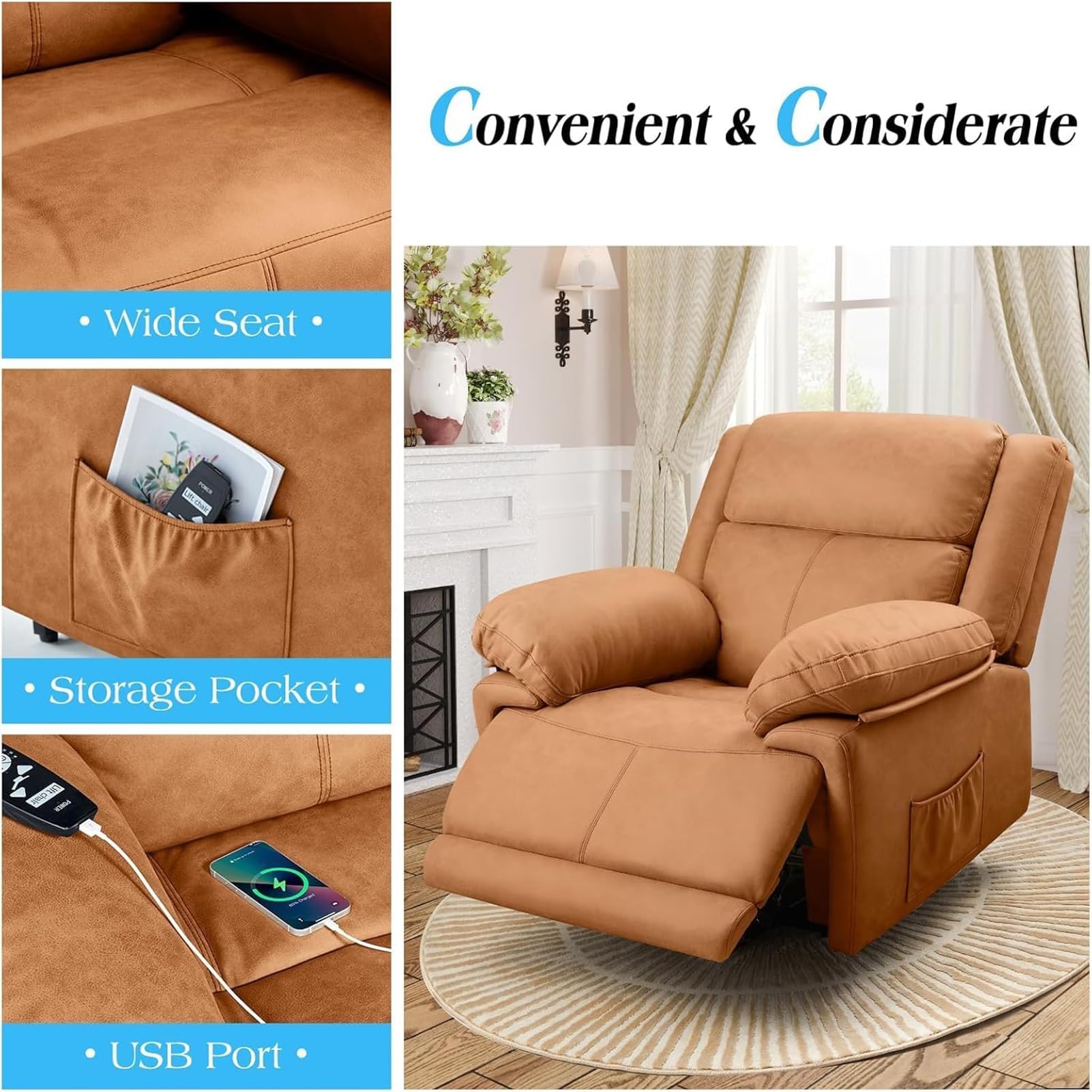 Electric Power Lift Recliner Chair with Massage and Heat