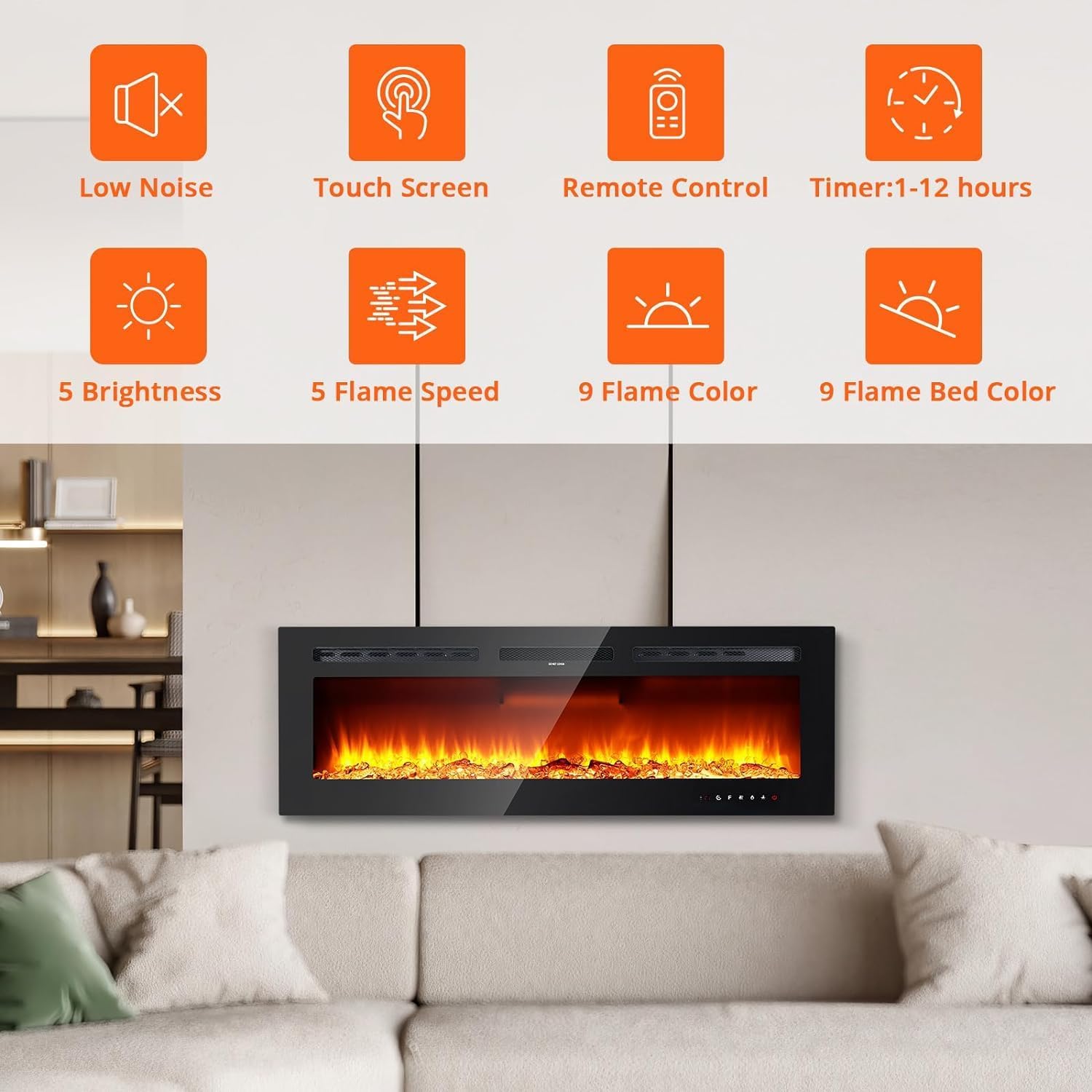 60 Inch Wall-Mounted Electric Fireplace