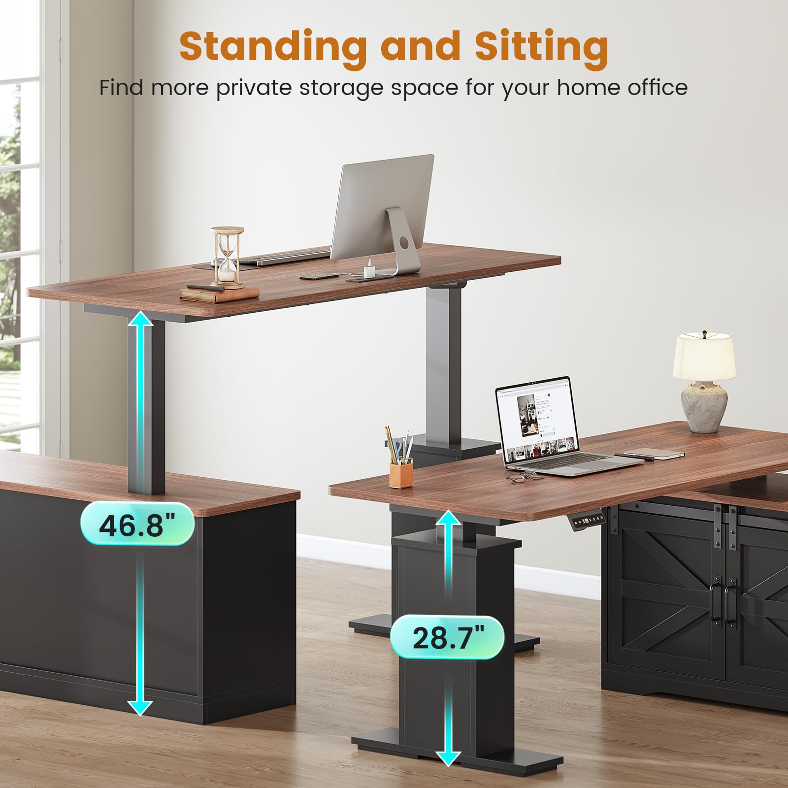 L-Shaped Standing Desk 55 Inch with Storage Drawers