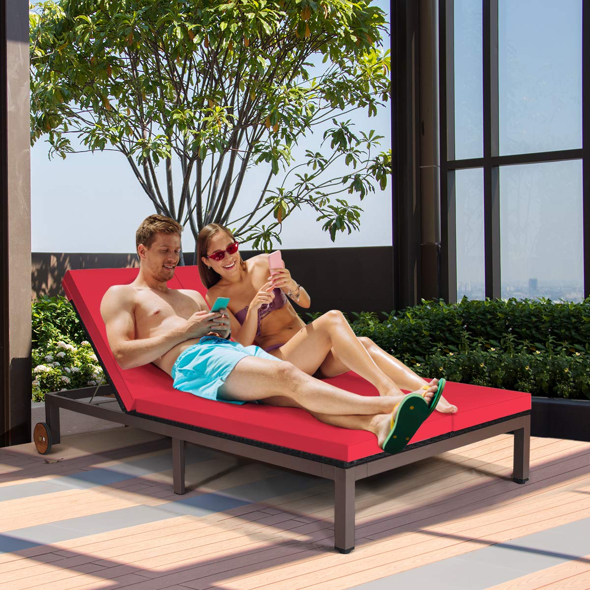 Outdoor Rattan Wicker Daybed 2-Person Chaise Lounge
