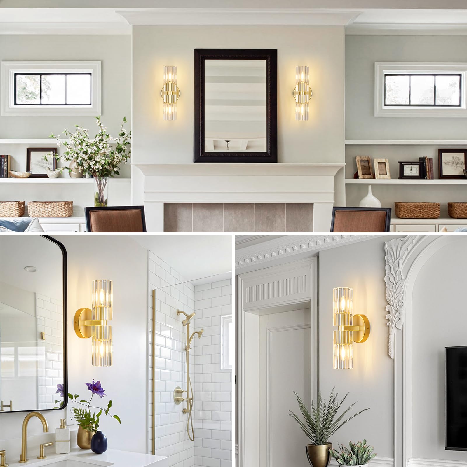 Modern Gold Crystal Wall Sconces Set of Two