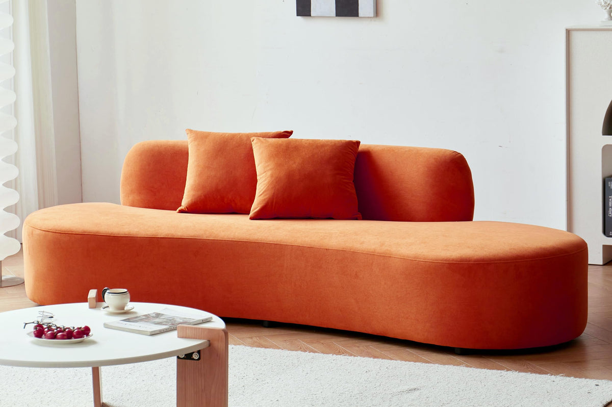 90" Curved Velvet Sofa with Throw Pillows