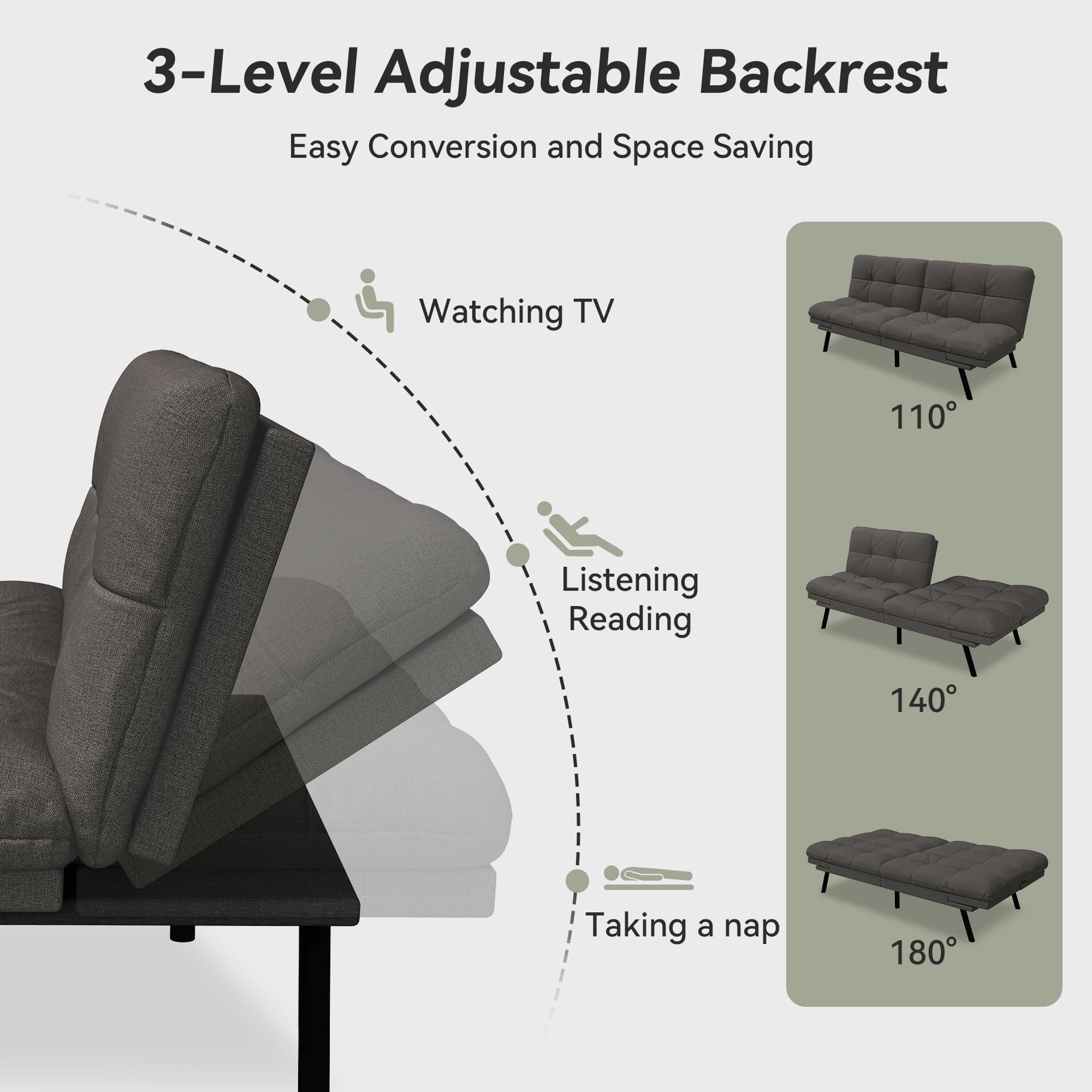 Convertible Futon Sofa Bed with Memory Foam