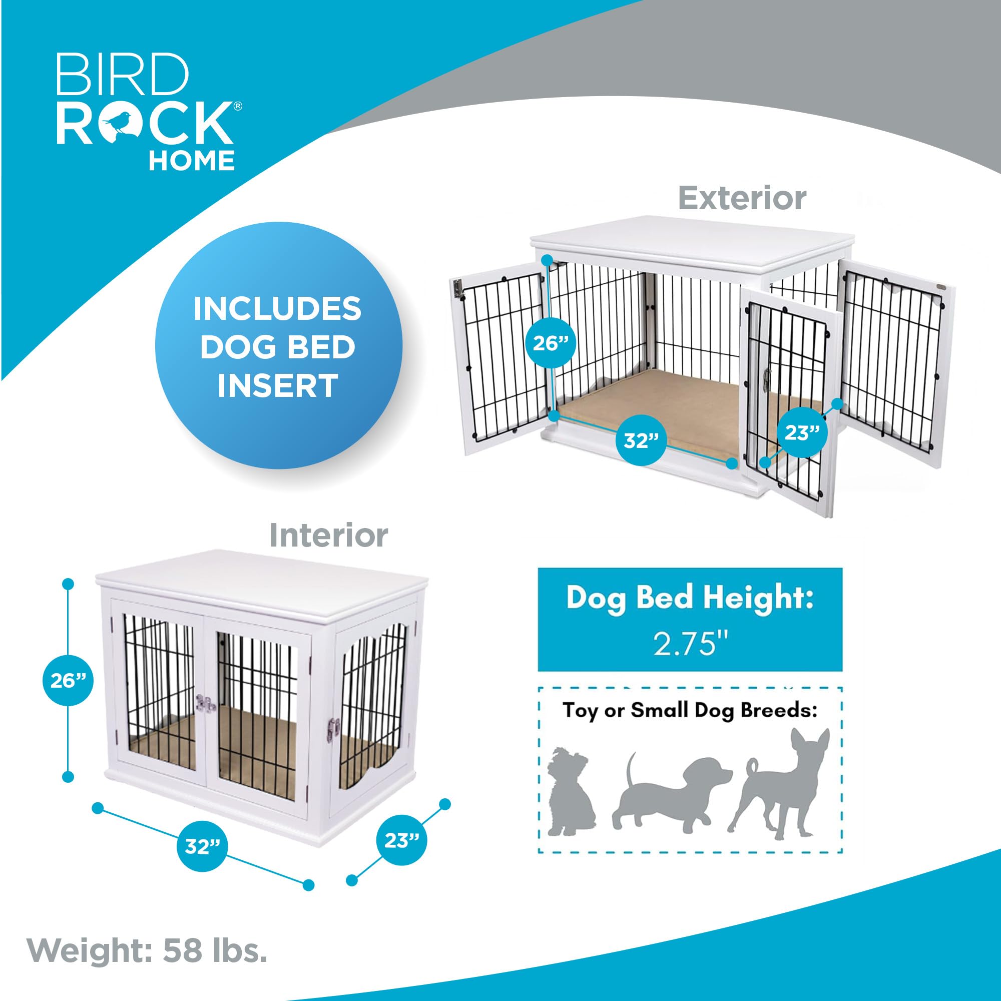 Decorative Dog Kennel with Pet Bed - Double Door Indoor Crate