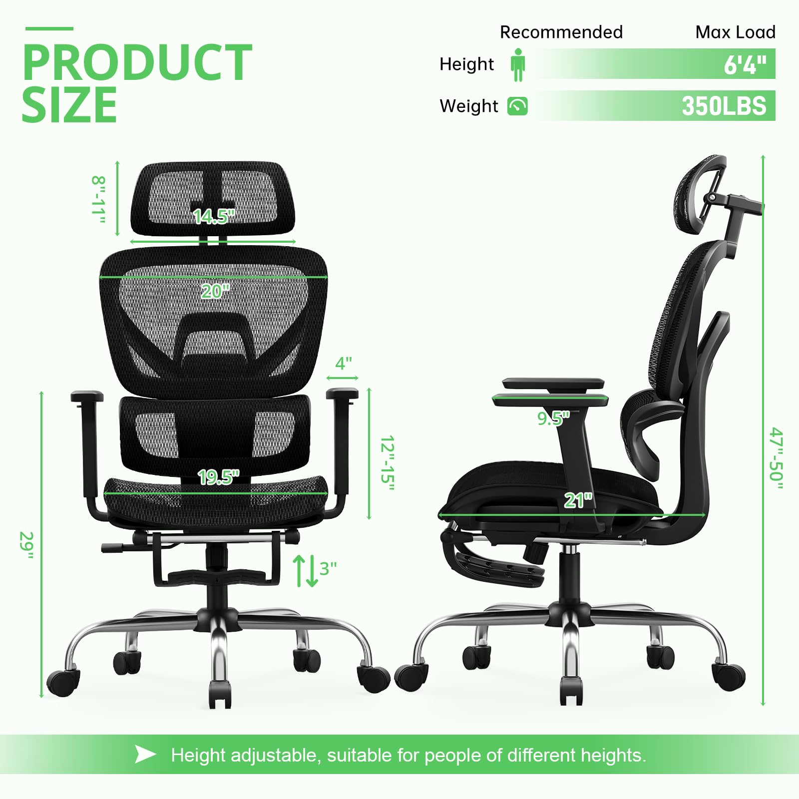 Ergonomic Mesh Office Chair with Footrest