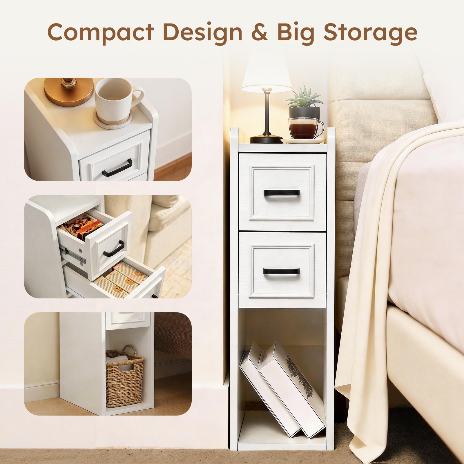 White Farmhouse Nightstand with Drawers