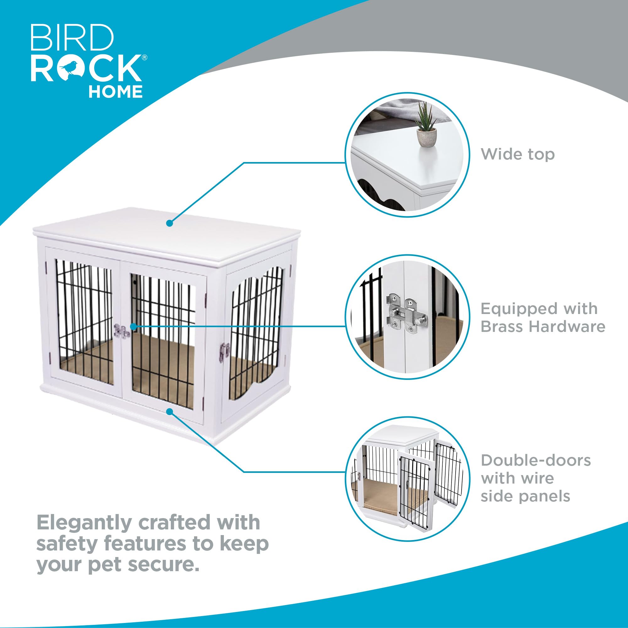 Decorative Dog Kennel with Pet Bed - Double Door Indoor Crate