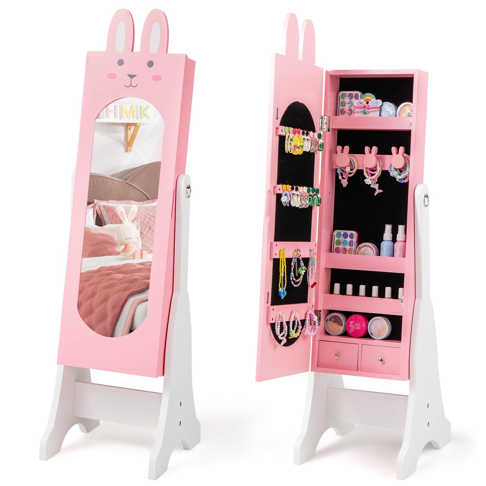 Kids Jewelry Armoire Cabinet with Full-Length Mirror