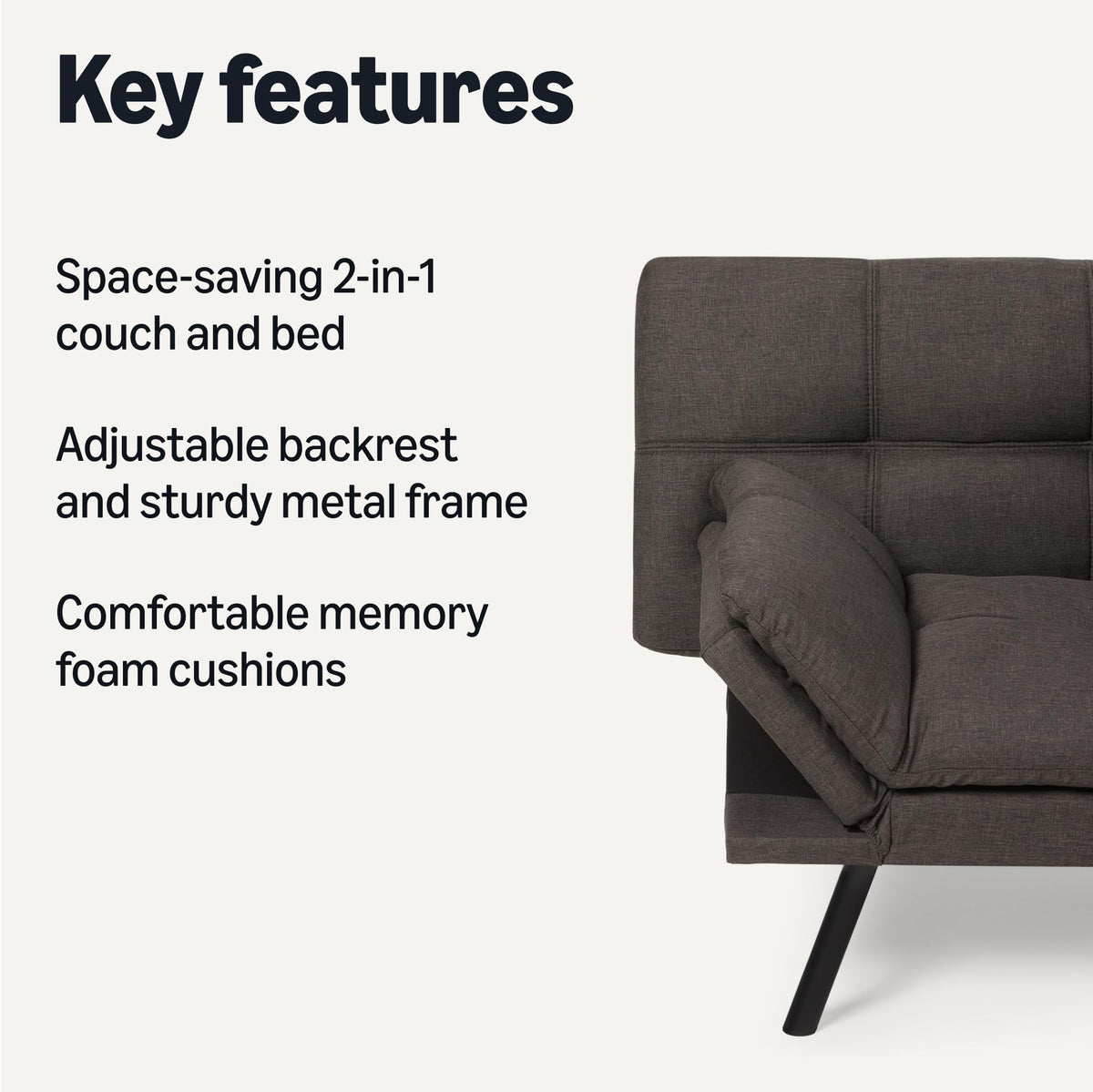 Convertible Futon Sofa Bed with Memory Foam