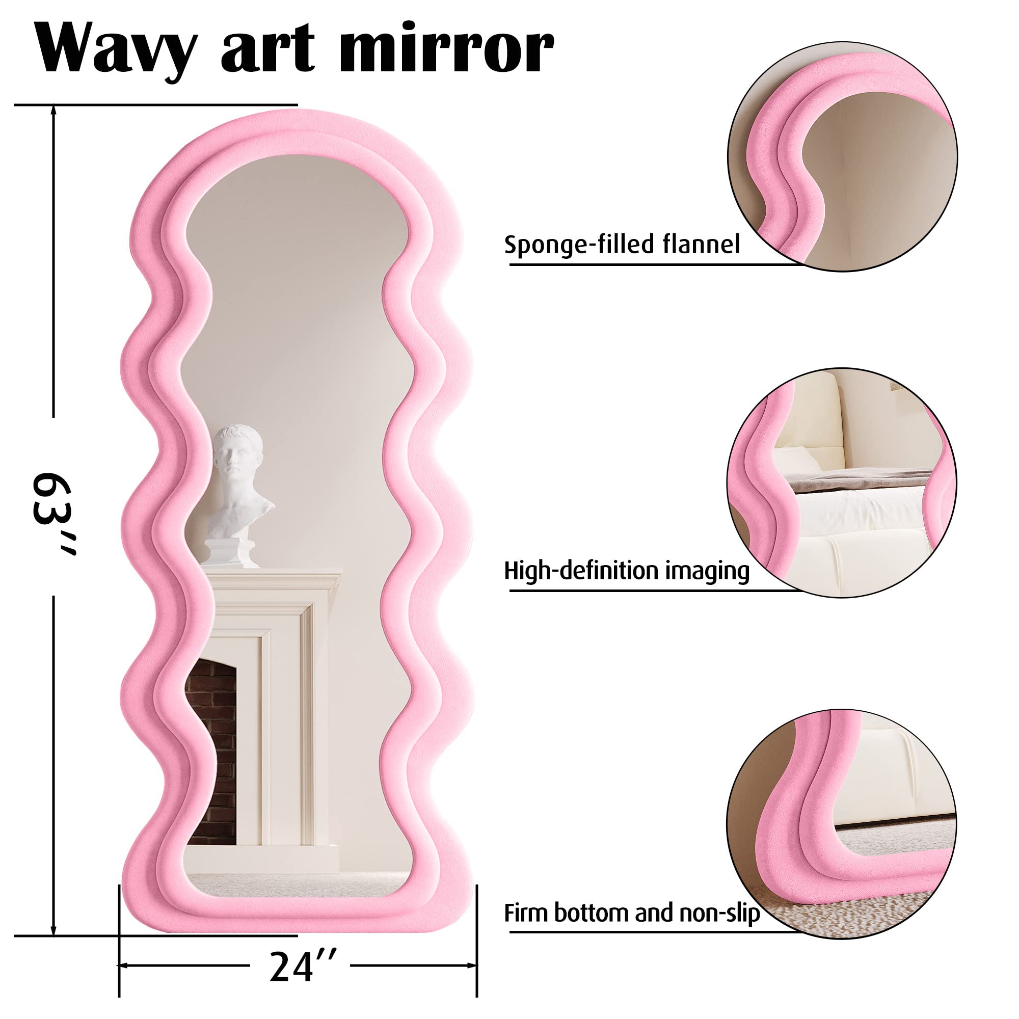 Full Length Wavy Mirror 63x24 Pink