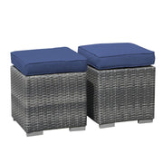 2-Piece Outdoor Patio Ottoman Set with Navy Blue Cushions