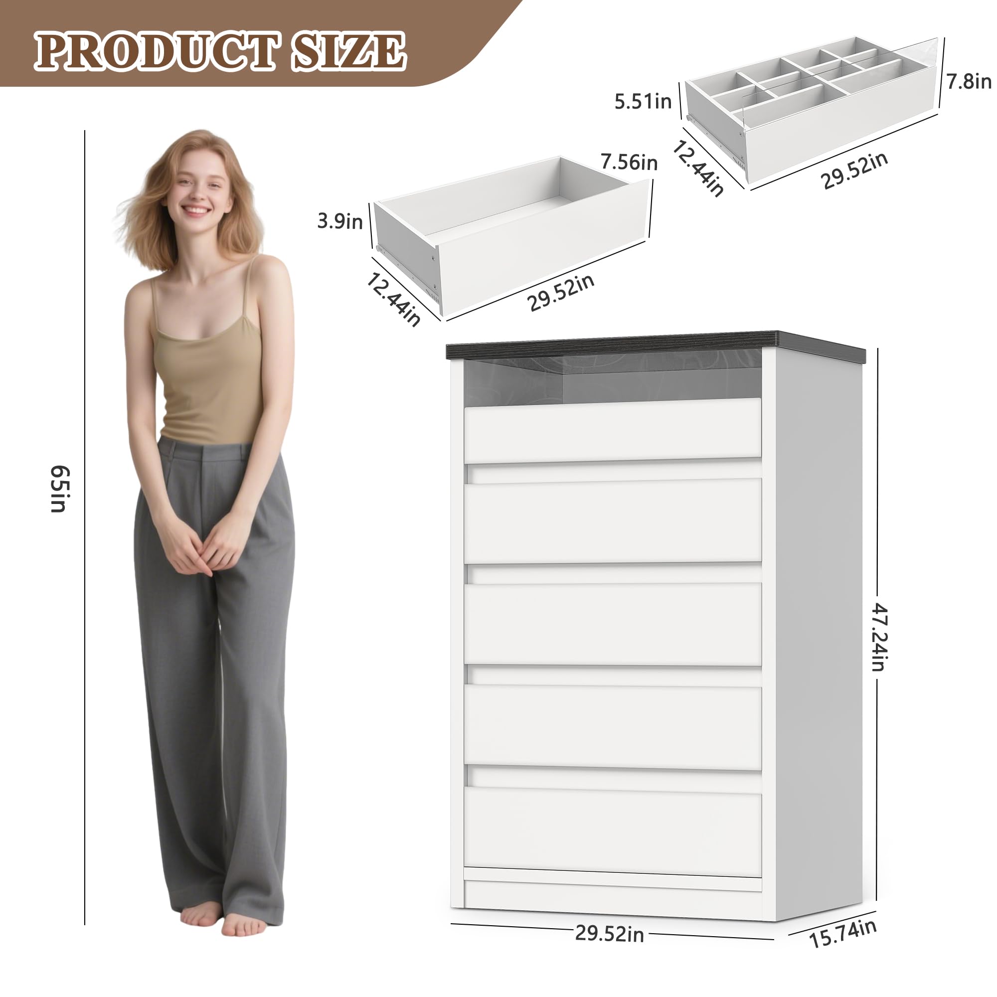 5 Drawer Dresser with LED Light