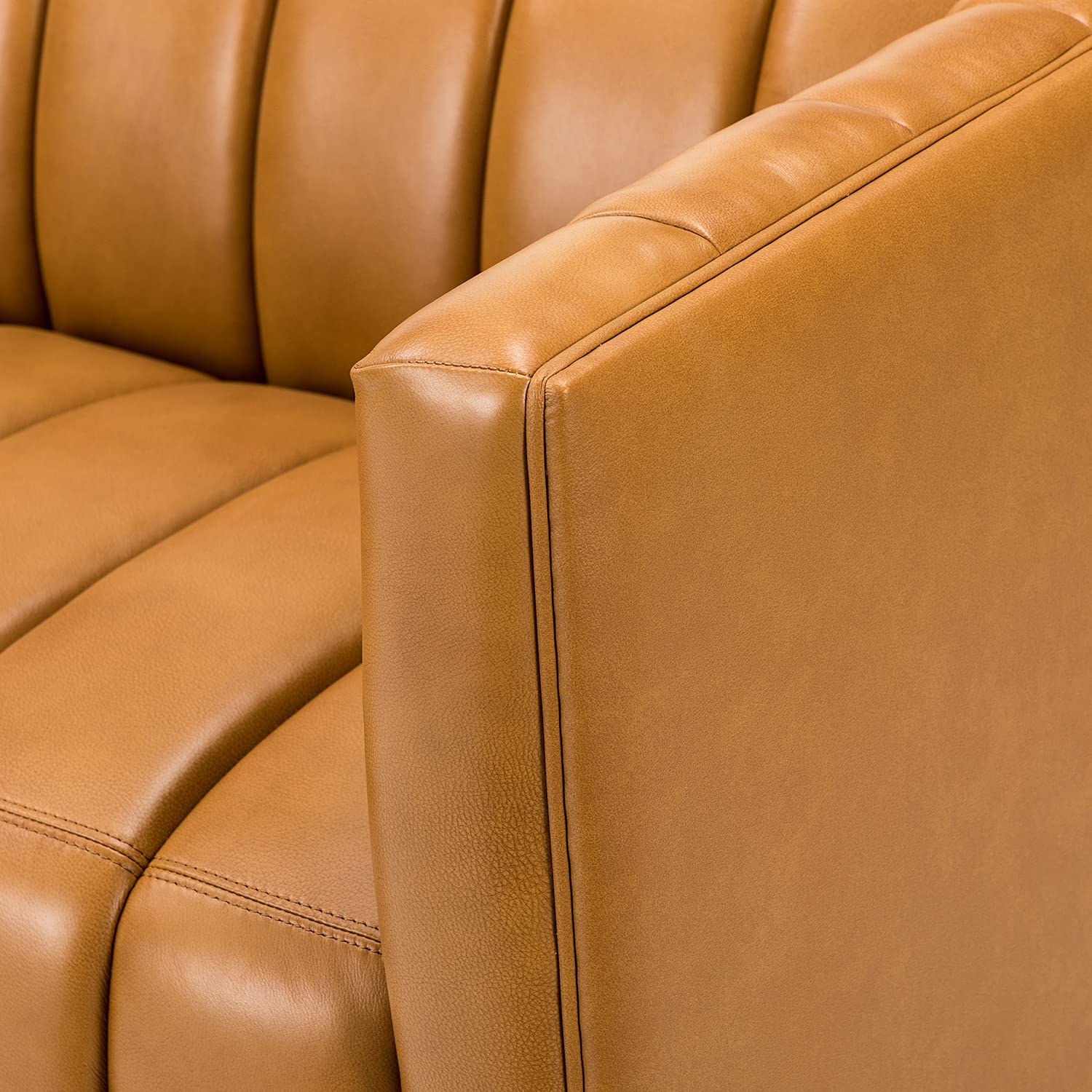 83" Genuine Leather Channel Tufted Sofa