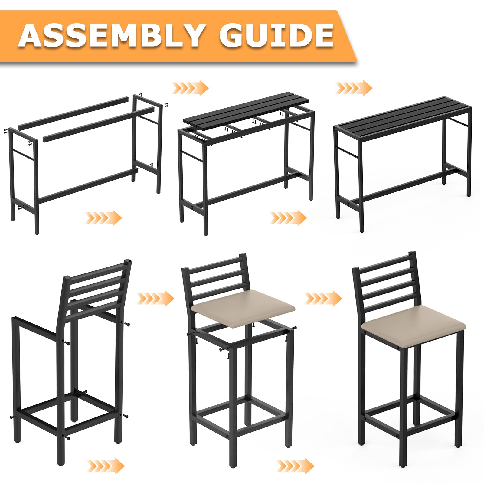 3 Piece Outdoor Patio Bar Set with Cushioned Stools