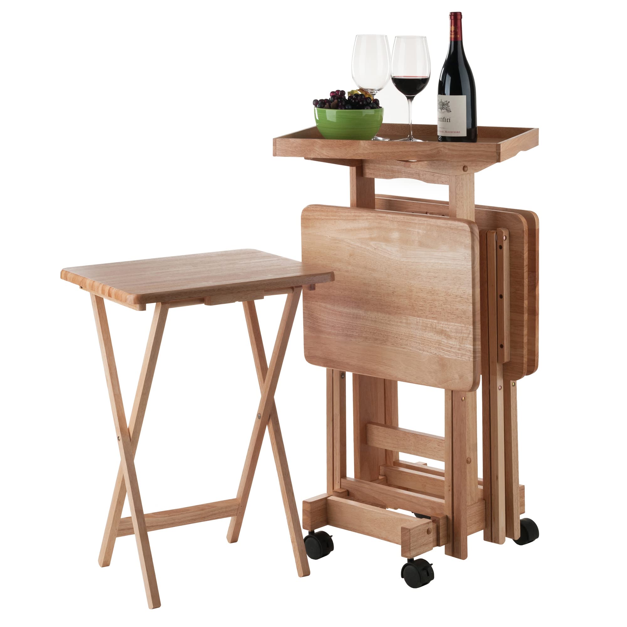 Isabelle Snack Table Set with Mobile Stand - Natural - Set of 4