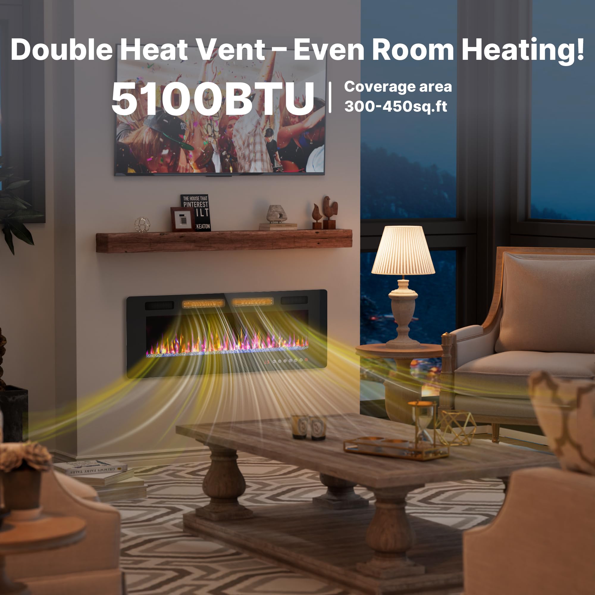 42" Electric Fireplace Wall Mounted & Freestanding LED Insert