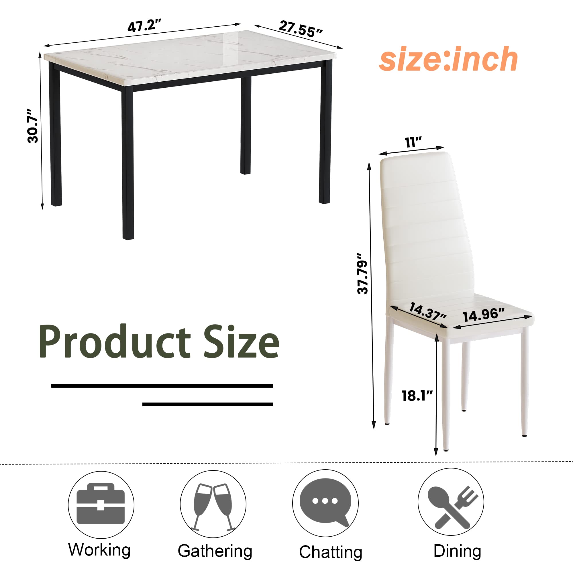 5-Piece Dining Table Set with Faux Marble Top