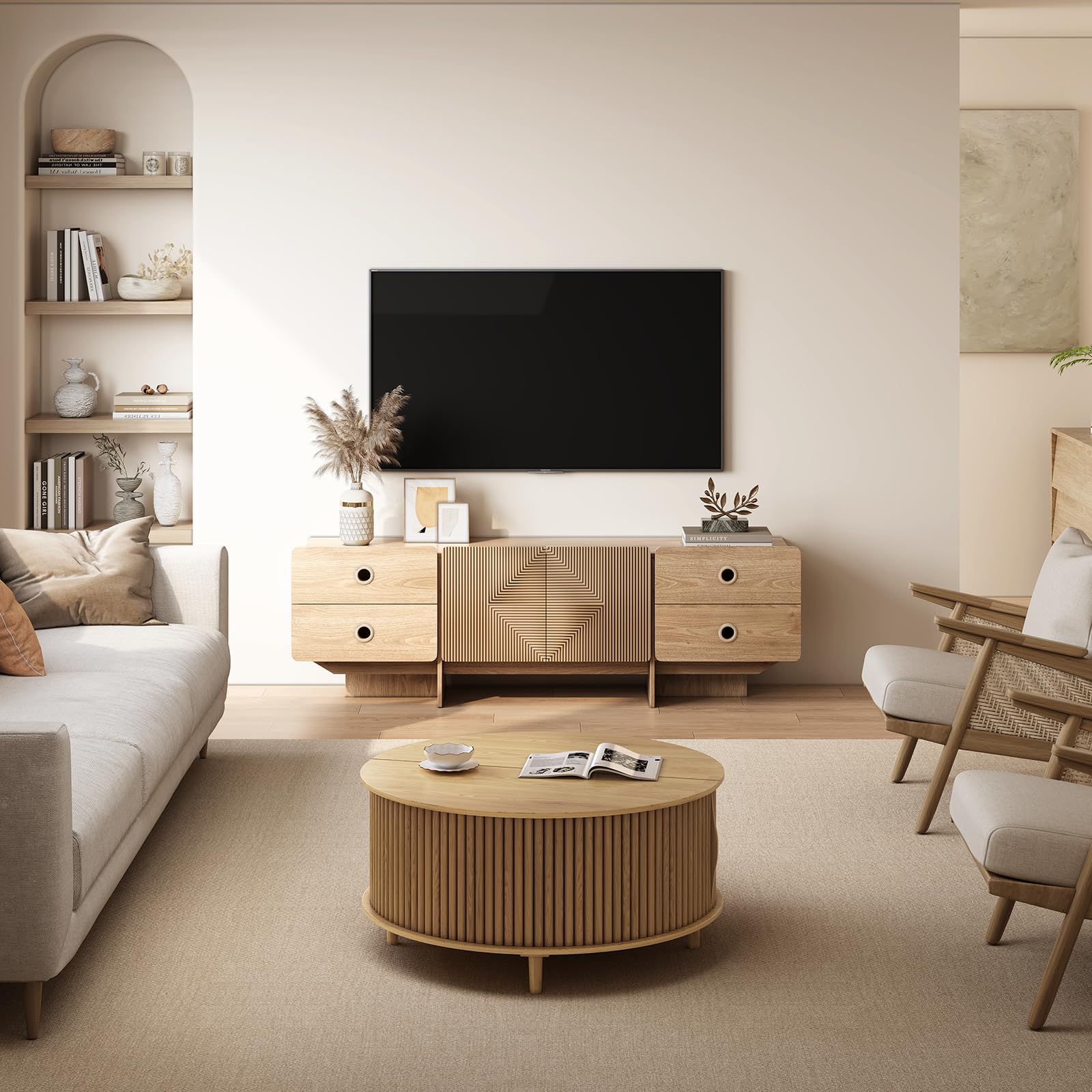 66" Fluted TV Stand with Storage