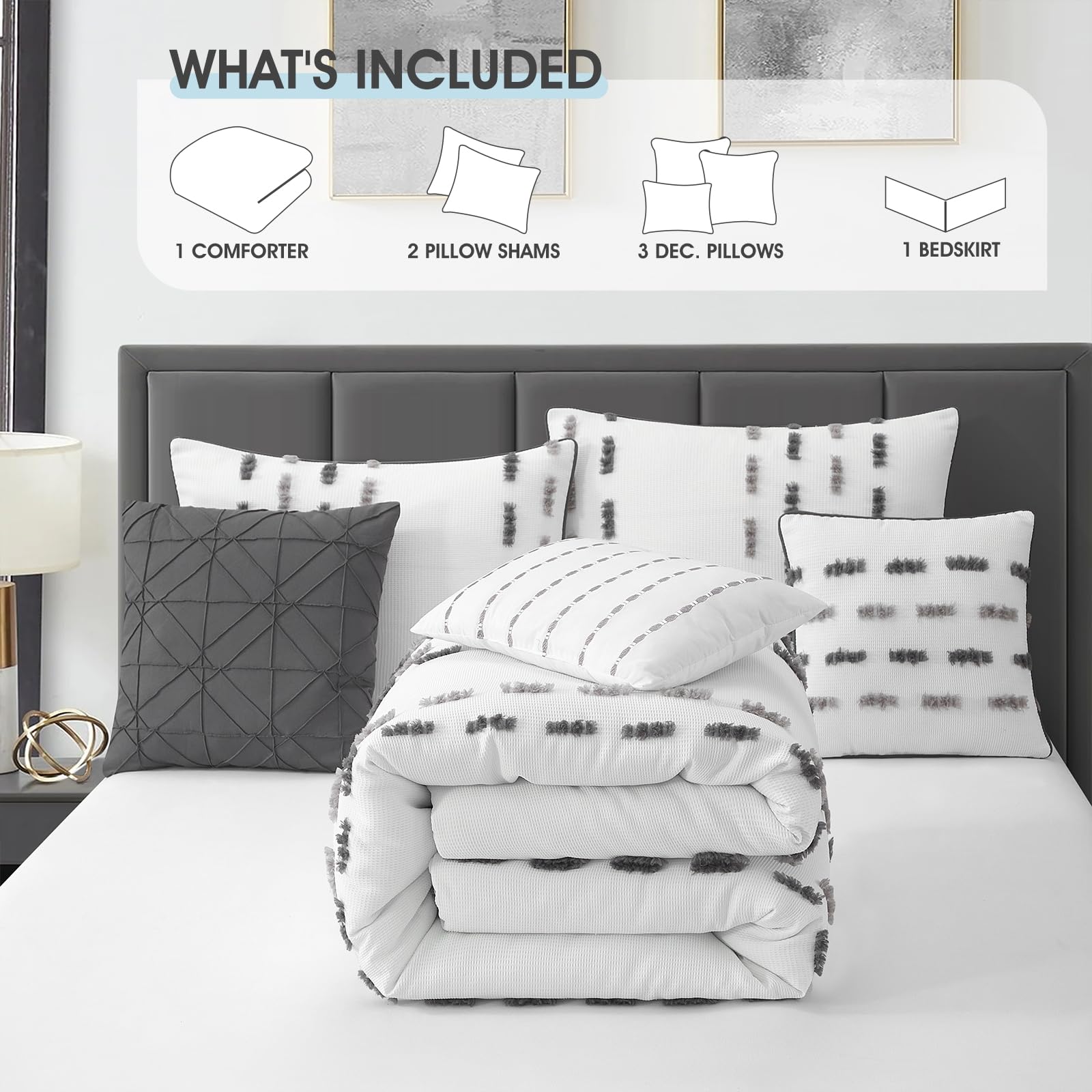7 Piece Queen Comforter Set with Striped Design