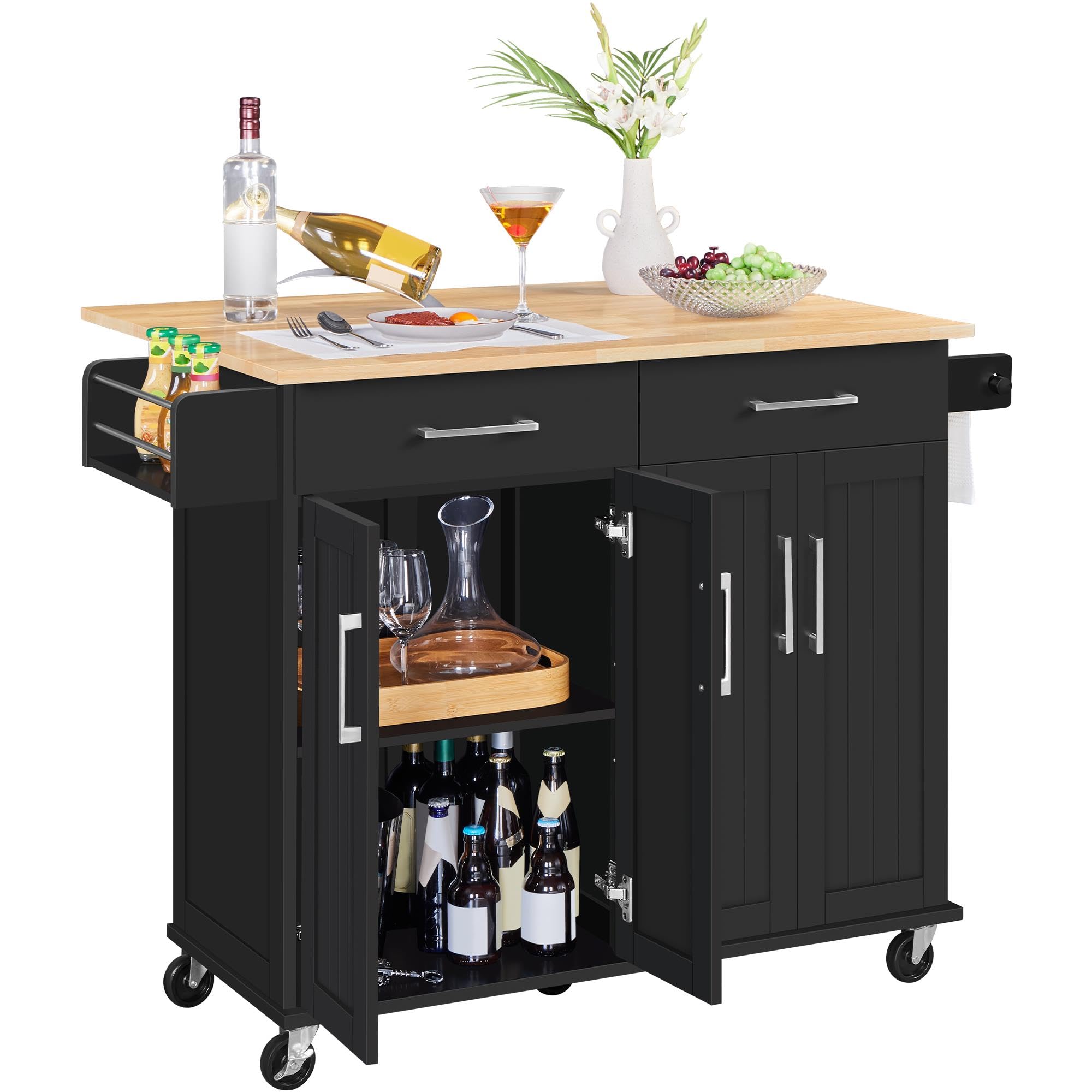 Kitchen Island Cart with Drop Leaf 49 Inch Rolling Table