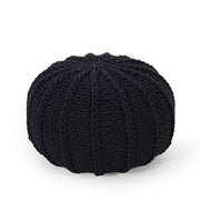Modern Knitted Cotton Round Pouf Dark Blue