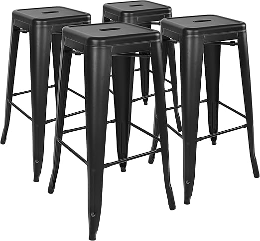 Metal Bar Stools Set of 4 - 30 Inch Backless Stackable