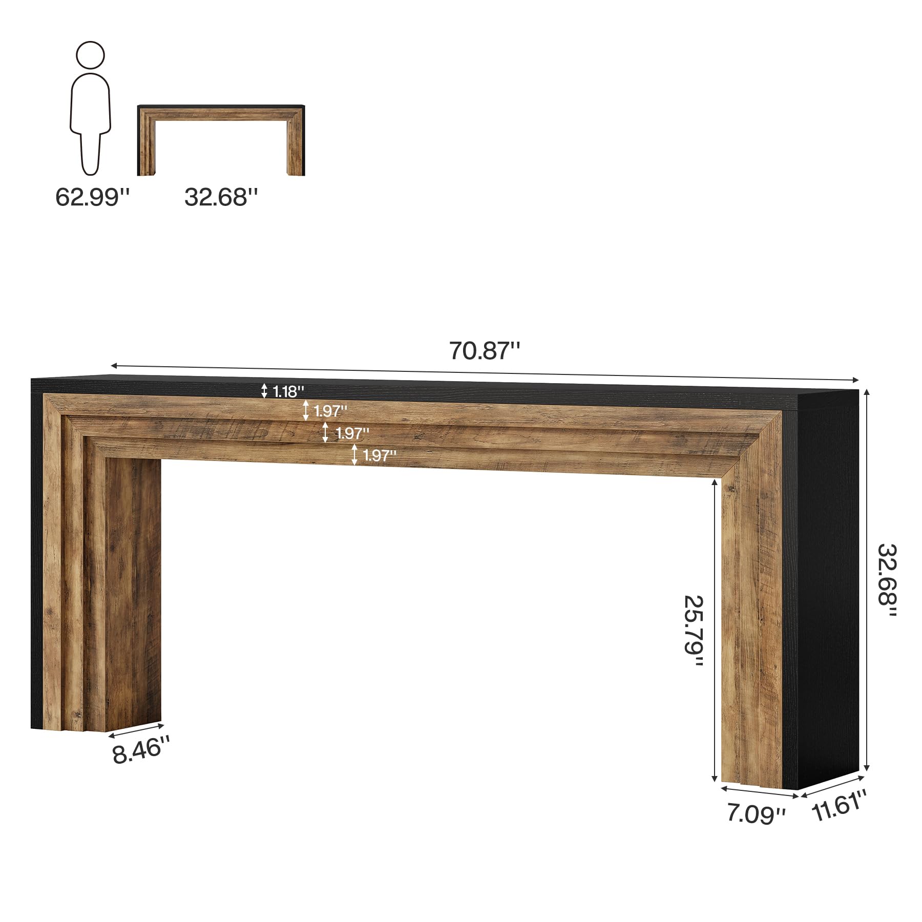 70.9-Inch Long Console Table Farmhouse Narrow Wooden Sofa Table