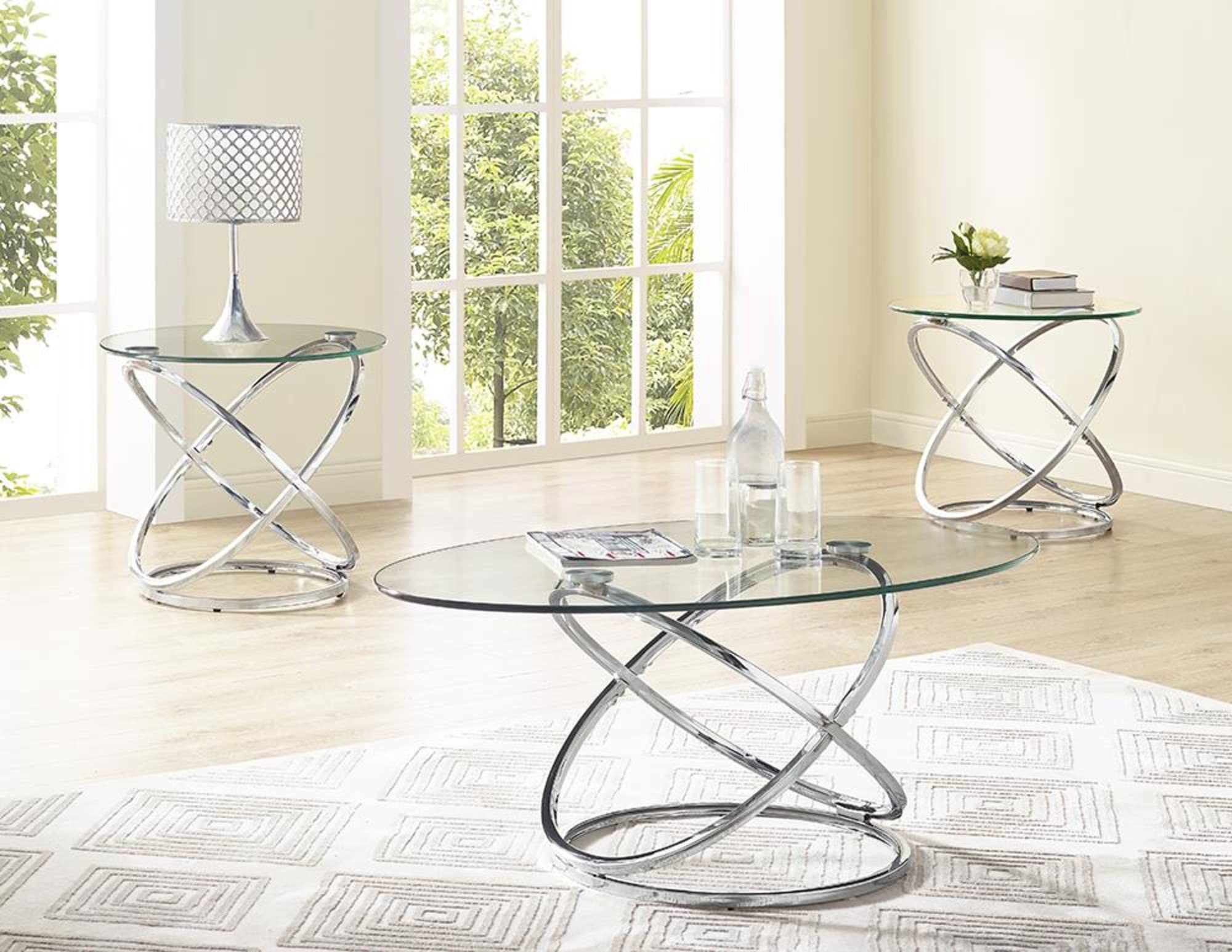 3-Piece Metal Occasional Table Set with Tempered Glass Tops