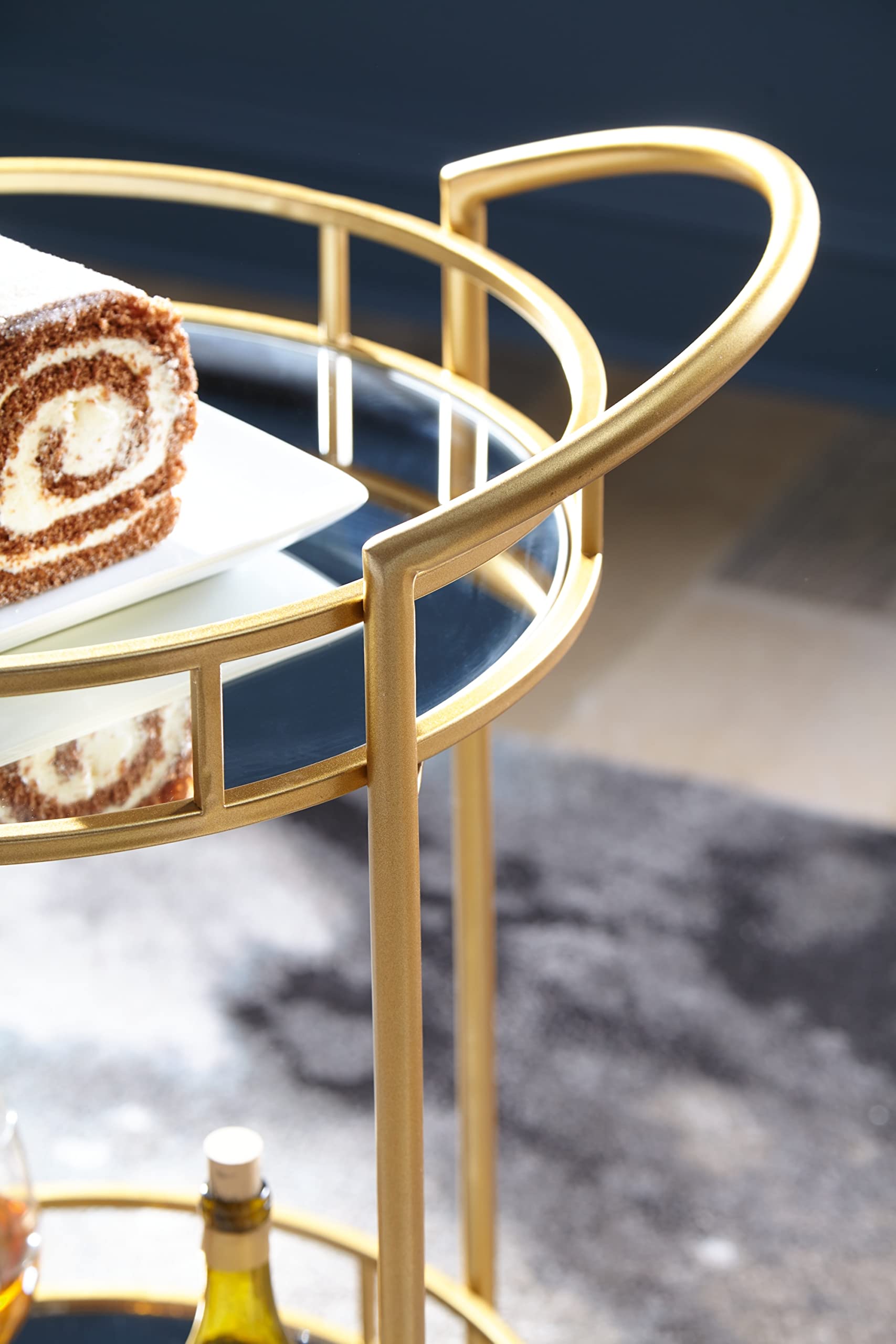 Round Modern Bar Serving Cart with 2 Mirrored Shelves