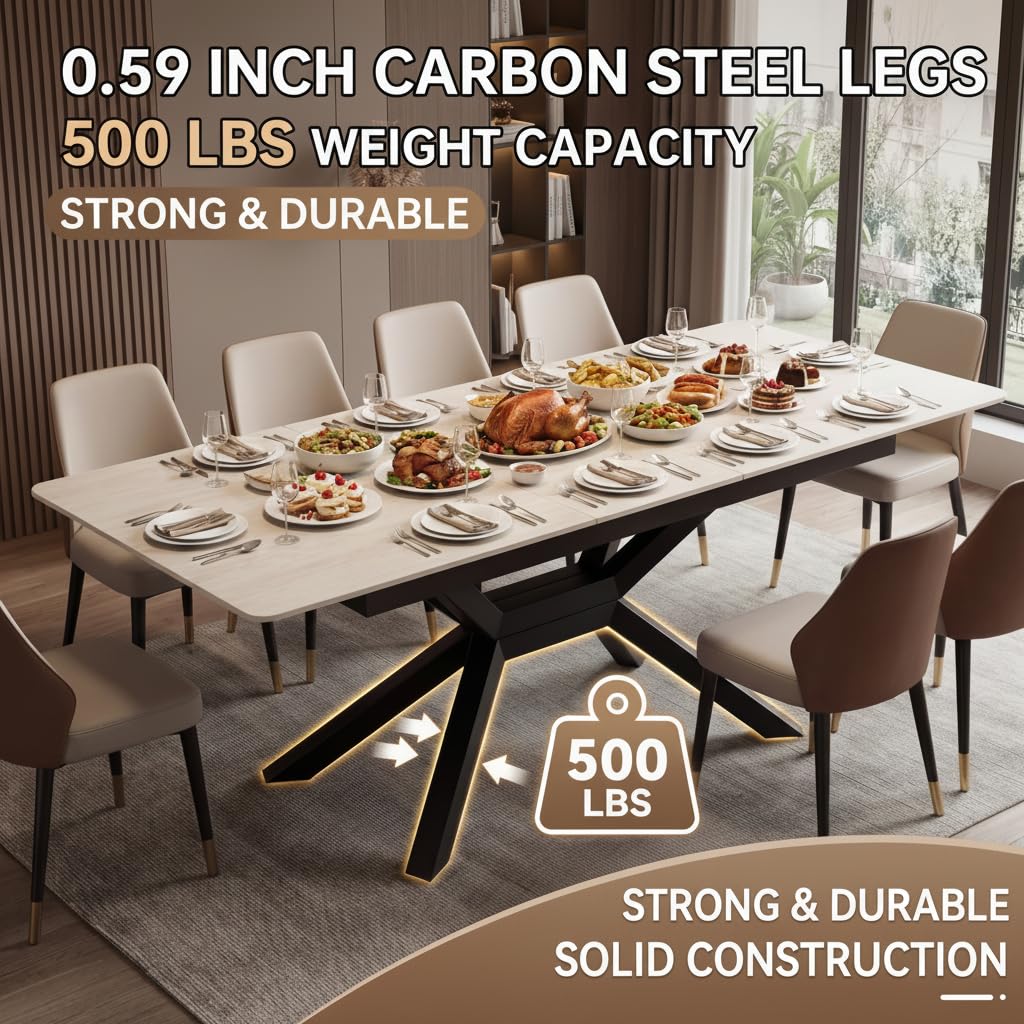 Expandable Dining Table Sintered Stone 63-79 Inch