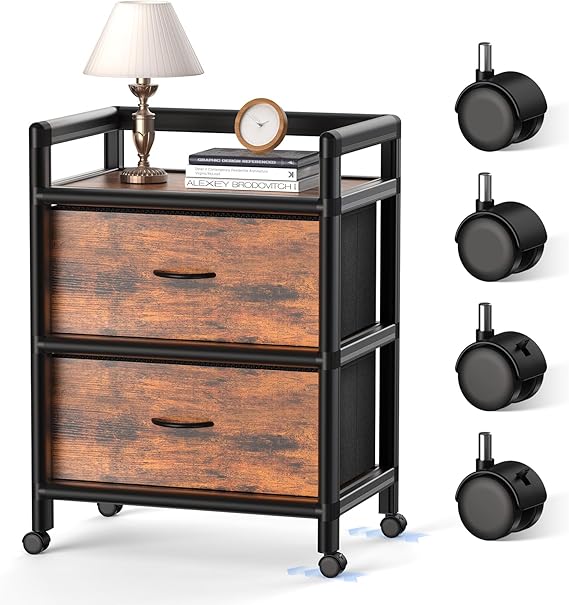Aluminum Nightstand with Drawers and Wheels