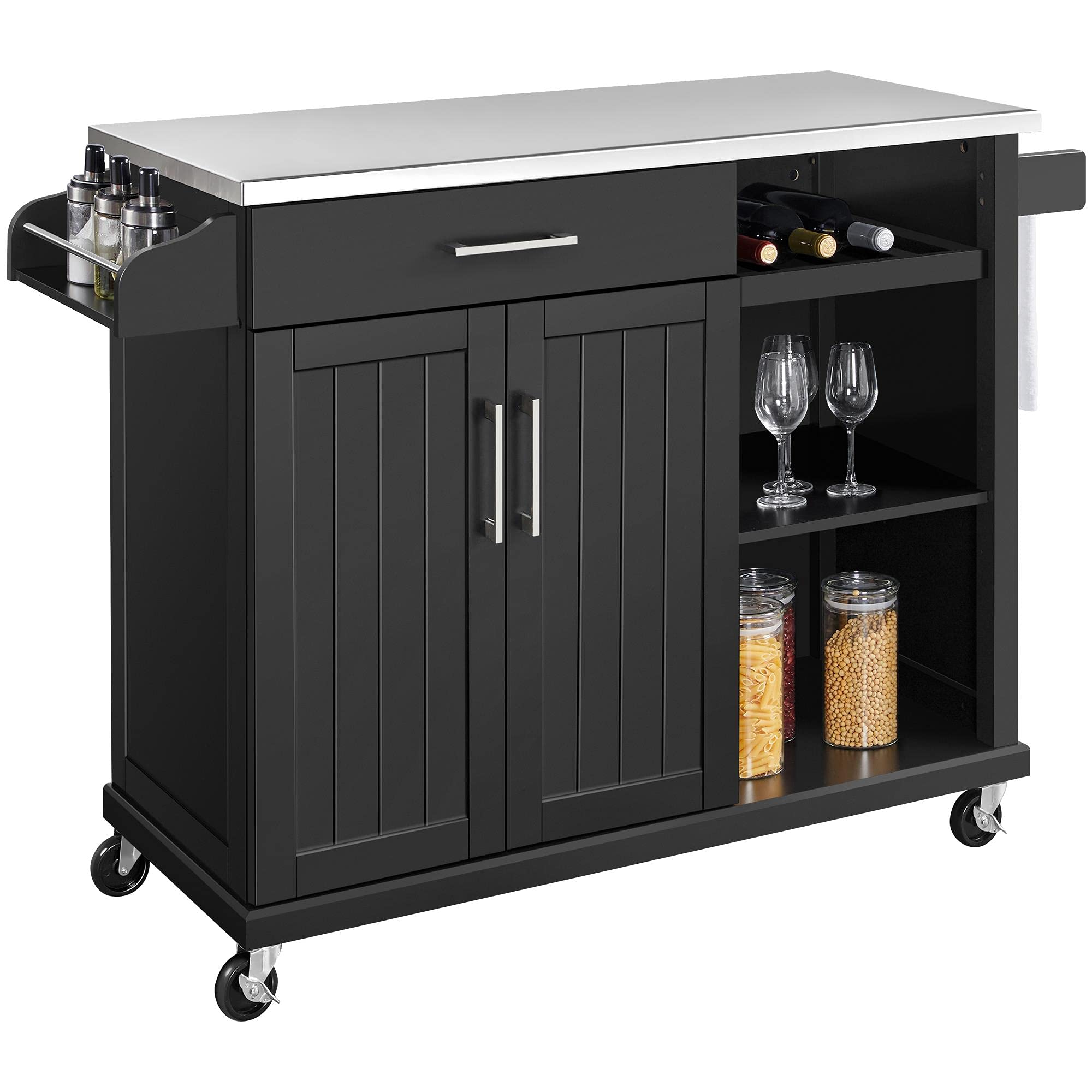 Kitchen Cart with Stainless Steel Top on Wheels