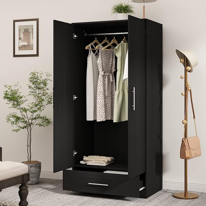 2-Door Wardrobe Armoire with Mirror and Drawers