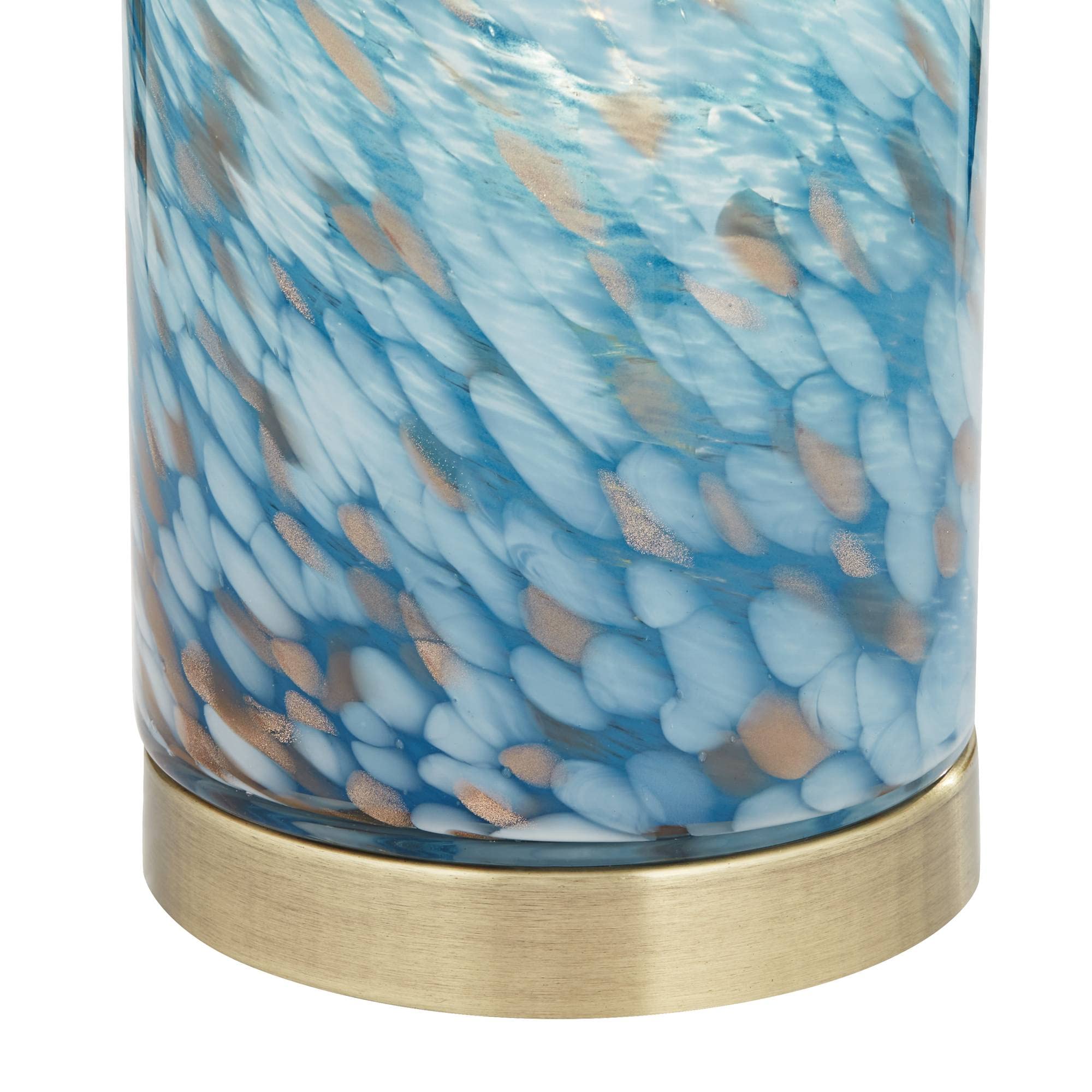 Nikki Coastal Accent Table Lamp 13.5" High Antique Brass Blue Glass Cylinder Shade