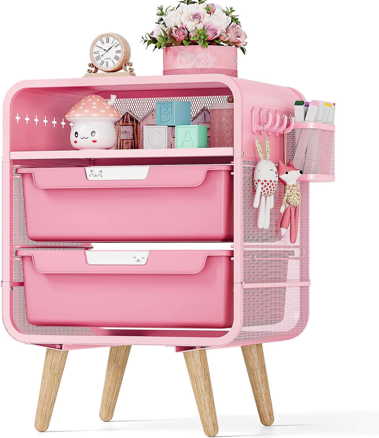 Kids White Nightstand with Storage Drawers