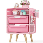 Pink Kids Nightstand with Storage Drawers