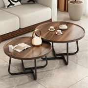 Round Nesting Coffee Table Set of 2 - Walnut with Fluted Design