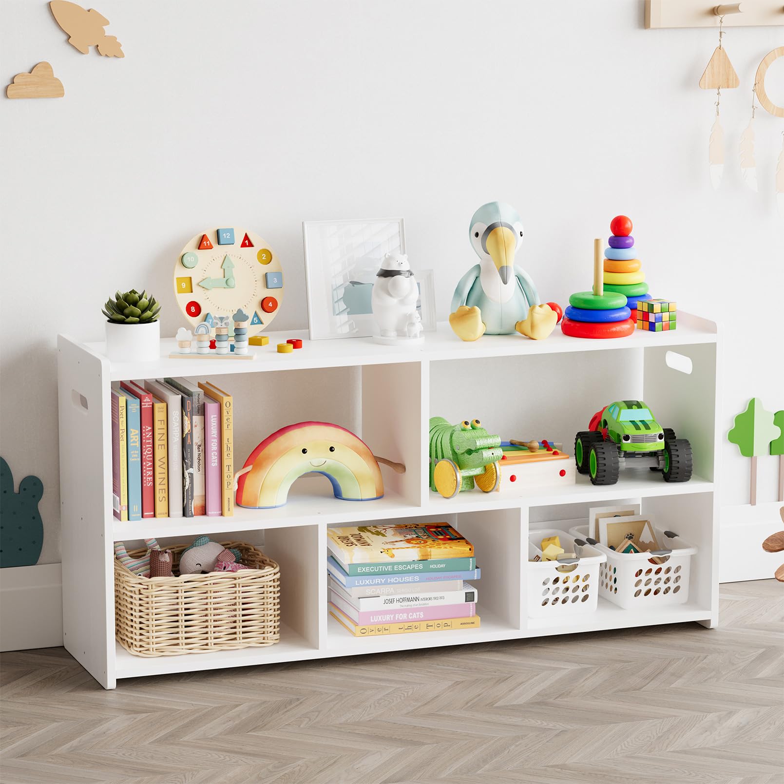 5-Compartment Montessori Bookshelf for Kids