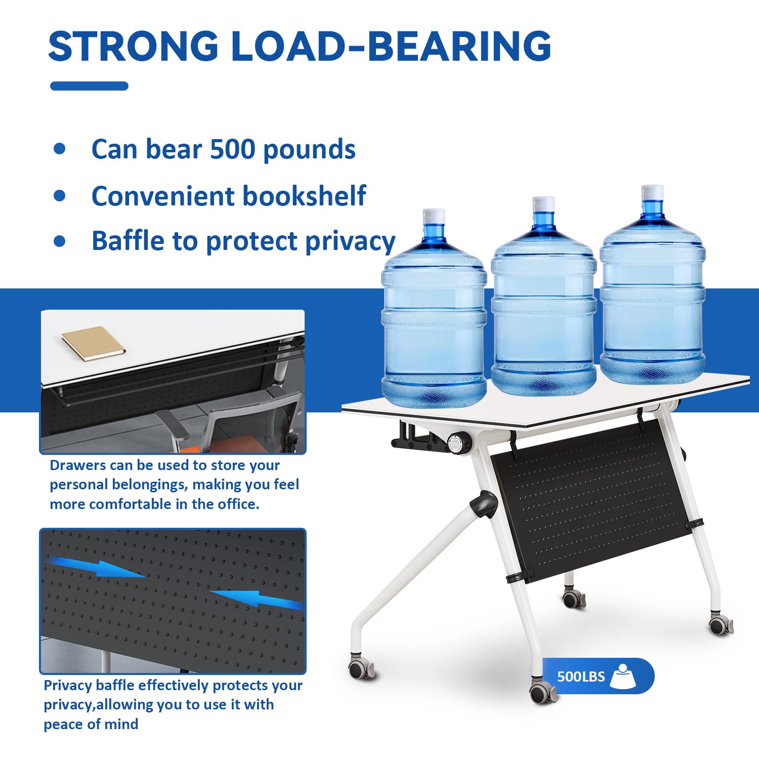 Folding Conference Table with Lockable Wheels