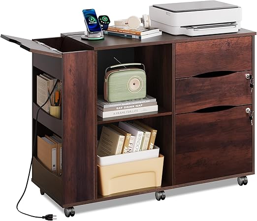 Mobile Filing Cabinet with Lock and Charging Station