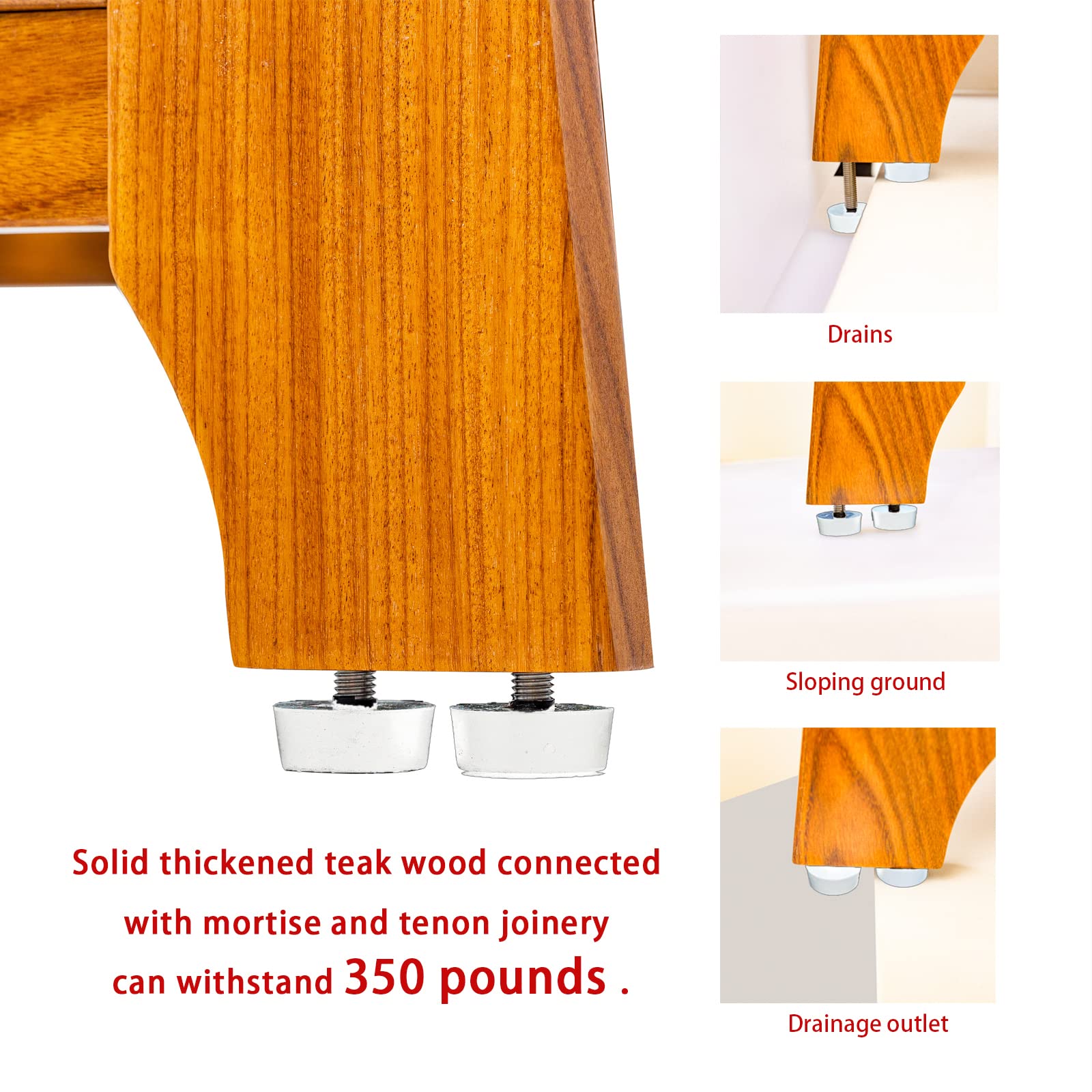 Commercial Teak Shower Bench with Non-Slip Leveling Feet