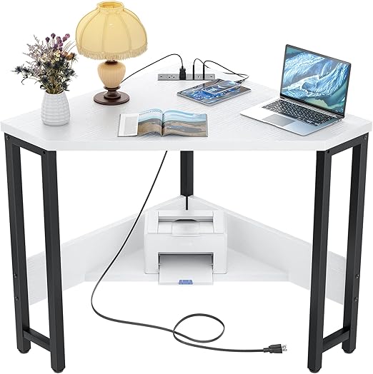 Corner Desk with Outlets and USB Ports