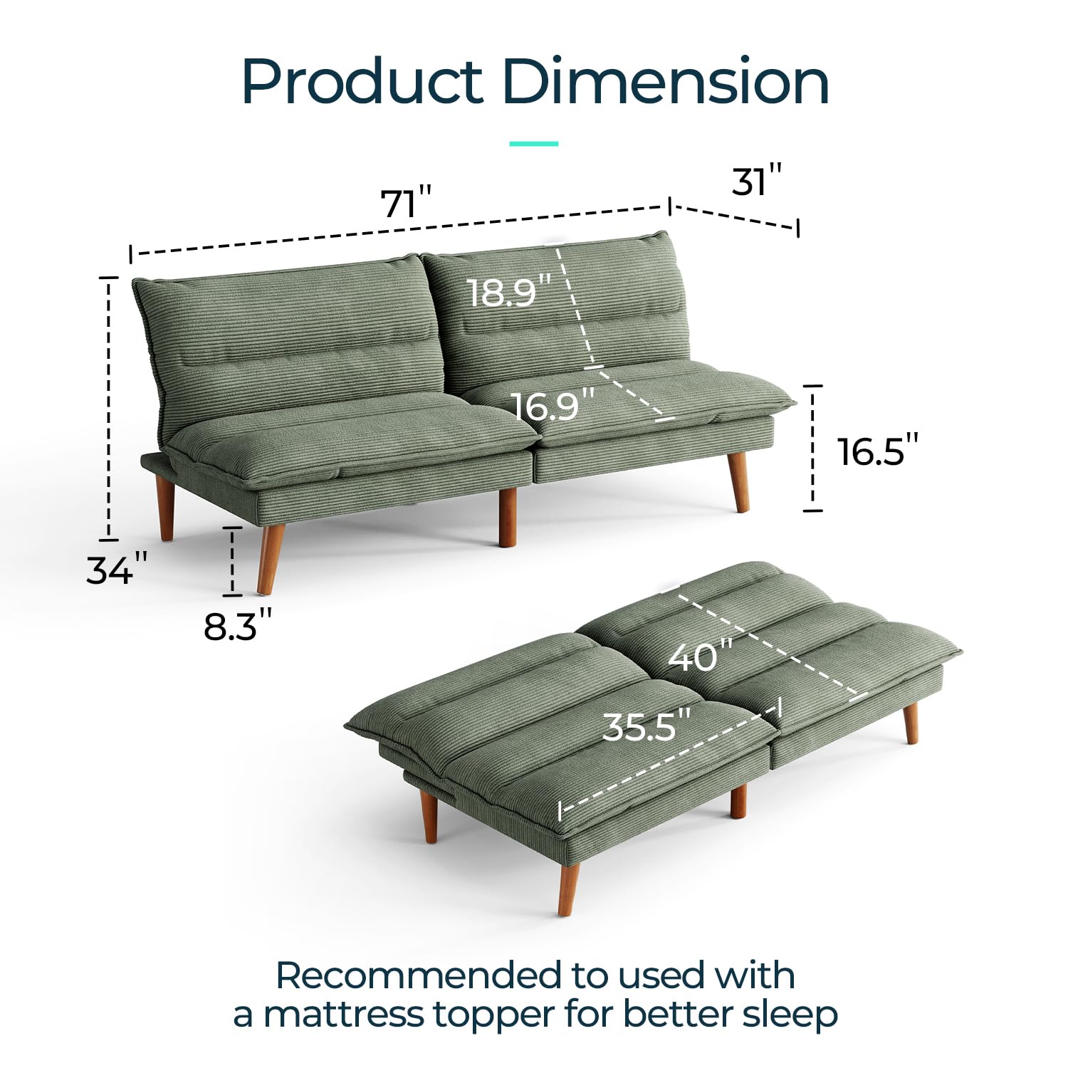 Convertible Corduroy Futon Sofa Bed