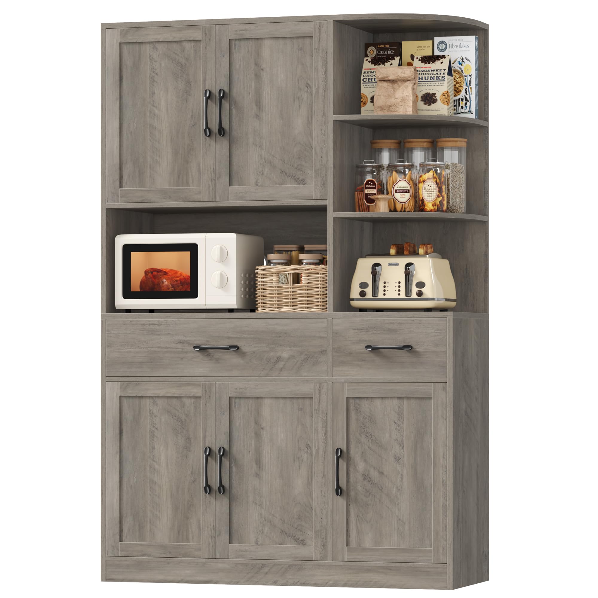 67" Kitchen Pantry Cabinet with Microwave Stand