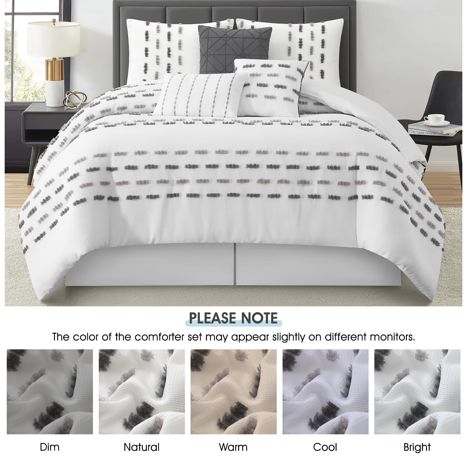 7 Piece Queen Comforter Set with Striped Design