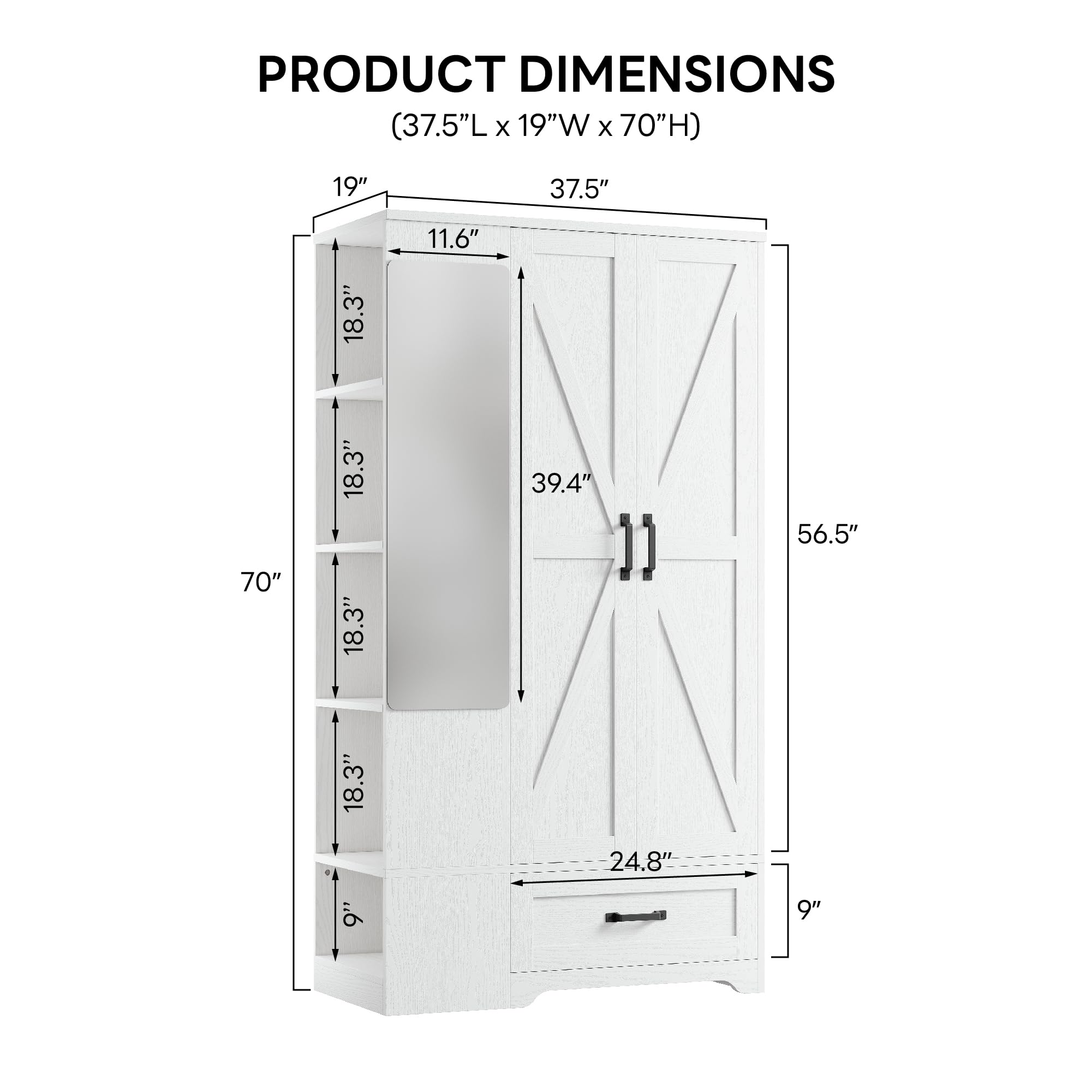 70-Inch Armoire Wardrobe with Mirror and Drawer