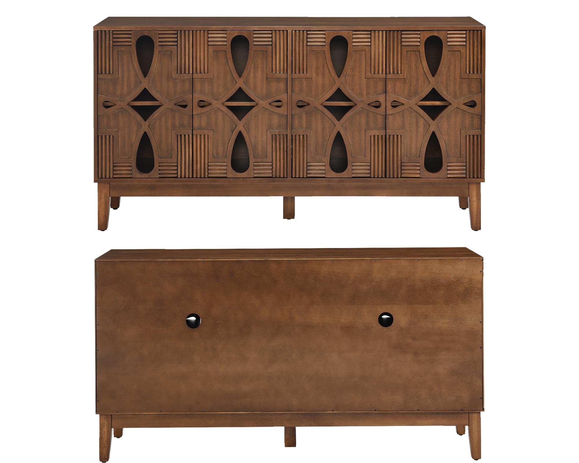 60" Mid Century Modern Sideboard Buffet with Carved Doors