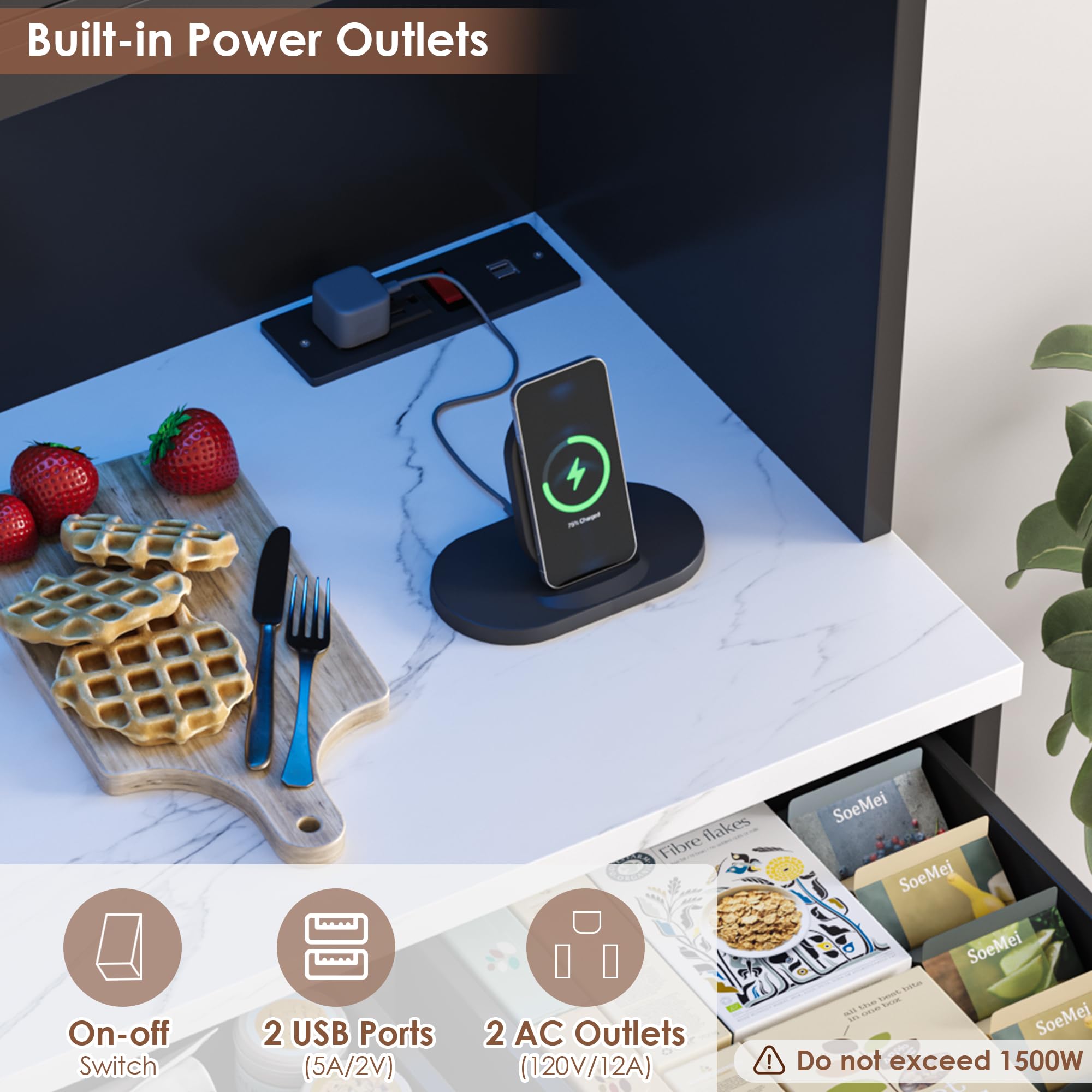 LED Kitchen Pantry Cabinet with Power Outlet