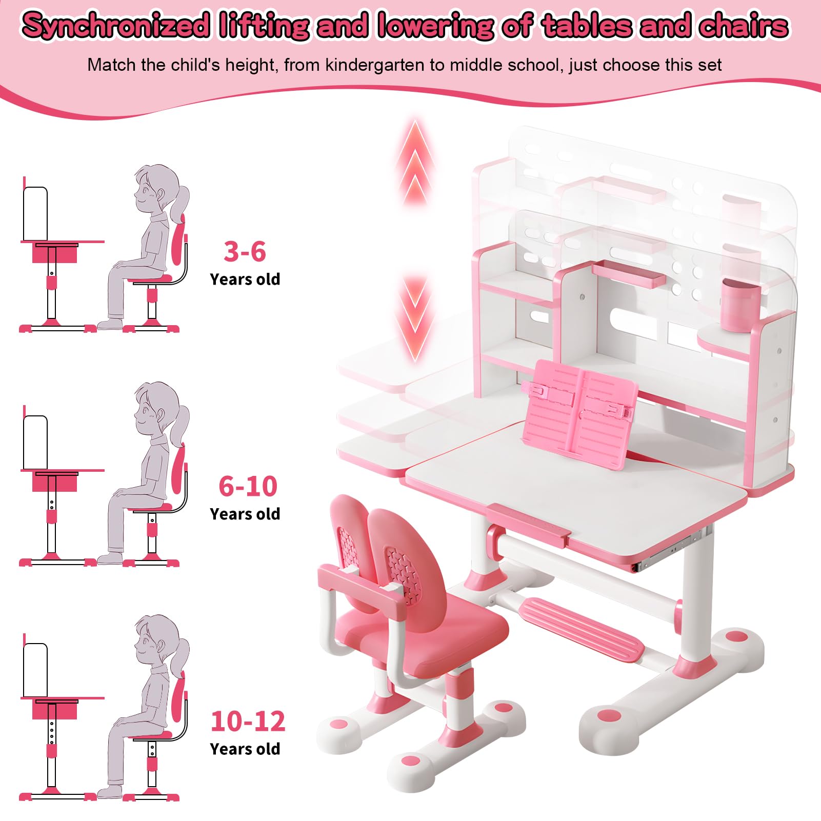 Height Adjustable Kids Study Desk and Chair Set