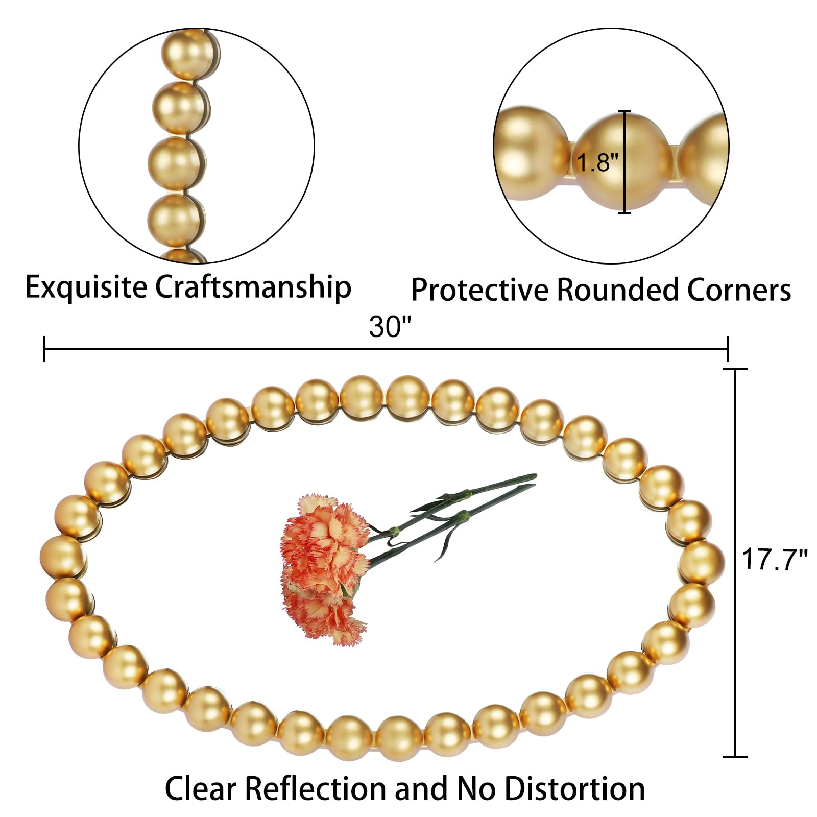 30" Oval Wall Mirror with Beaded Frame